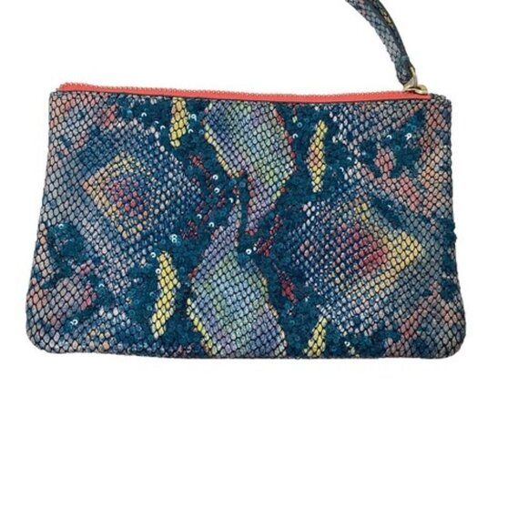 Anthropologie Embroidered Snake Printed Clutch Multicolored Purse Handbag - Picture 6 of 6